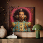Armando - Gay Mexican Astronaut Framed Canvas, Portrait Asian Man Ornate Imperial Robes Pink Halo