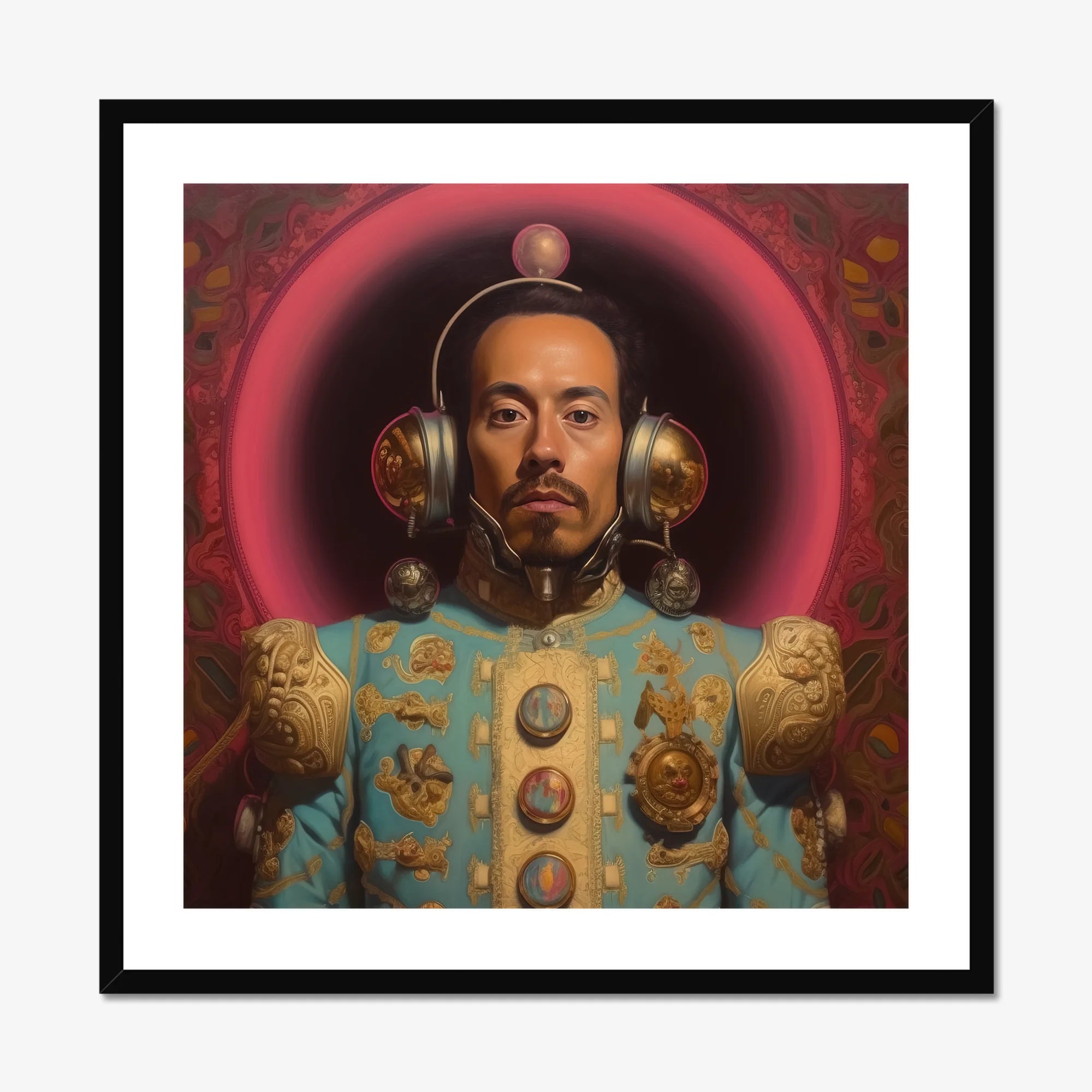 Armando - Gay Mexican Astronaut Art Print, Framed Portrait Man Headphones