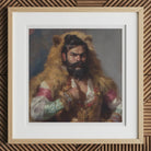 Baby Bear - Gay Desi Daddy Art Print, 12x12’’ / 31x31cm / Natural Frame / 2’’ Matboard, Framed Painting Man Beard Bear-skin Hood