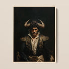 Bullish - Horny Gay Matador Framed Canvas, 12x16’’ / 31x41cm / Natural Floating Frame, Framed Painting Man Bull Horns Matador-style Jacket