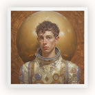 Noah - Handsome Gay Astronaut Art Print, Portrait Young Astronaut Curly Hair Spacesuit Helmet