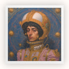Samir - Gay Muslim Astronaut Art Print, Portrait Person Ornate Golden Helmet Pink Garment Gold