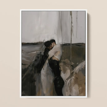 Dripping - Surreal Mexican Gay Couple Framed Canvas, 12x16’’ / 31x41cm / White Floating Frame, Modern Abstract Painting Couple