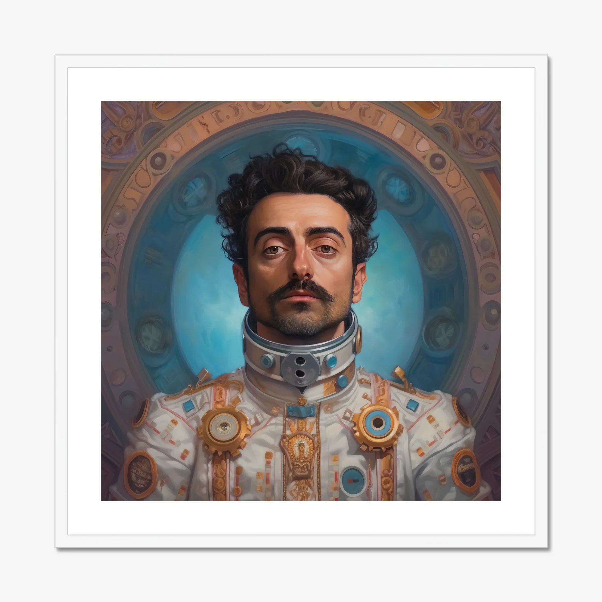 Eskandar - Gay Arabic Astronaut Art Print, Framed Portrait Mustachioed Astronaut