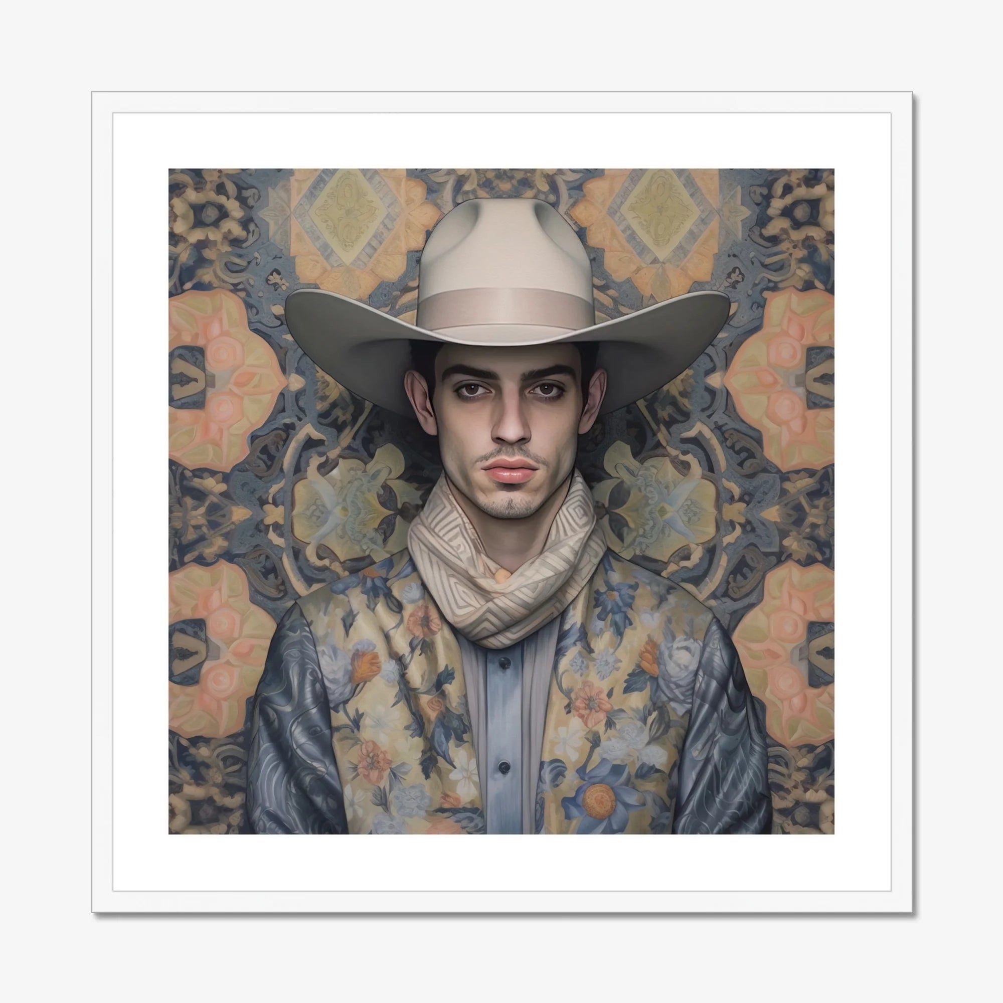 Farzad - Arabic Gay Cowboy Art Print, Framed Portrait Man Cowboy Hat