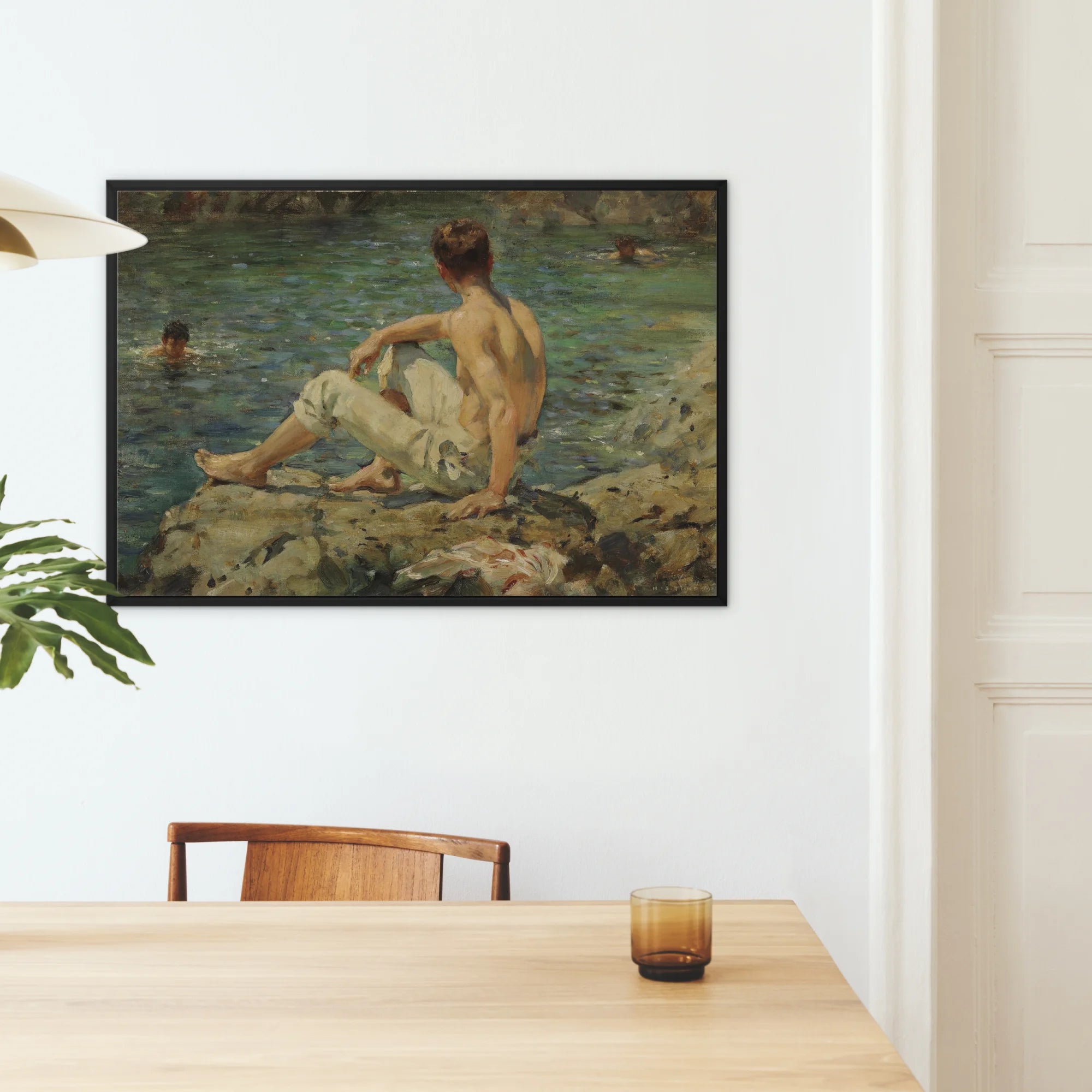 Green and Gold Henry Scott Tuke Bathers Framed Canvas, Framed Painting Man Sea