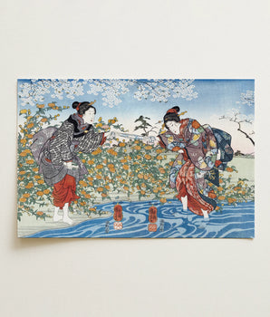 Japanische Mädchen am Ide-Tama-Fluss – Kunstdruck von Utagawa Kuniyoshi