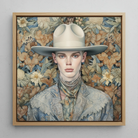 Jasper - Twink Cowboy Dandy Framed Canvas, 12x12’’ / 31x31cm / Natural Floating Frame, Framed Painting Person Cowboy Hat Patterned Scarf