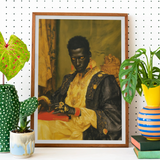 Khayman - Gay African Vampire Art Print, Framed Portrait Person Ornate Yellow Black Clothing Golden