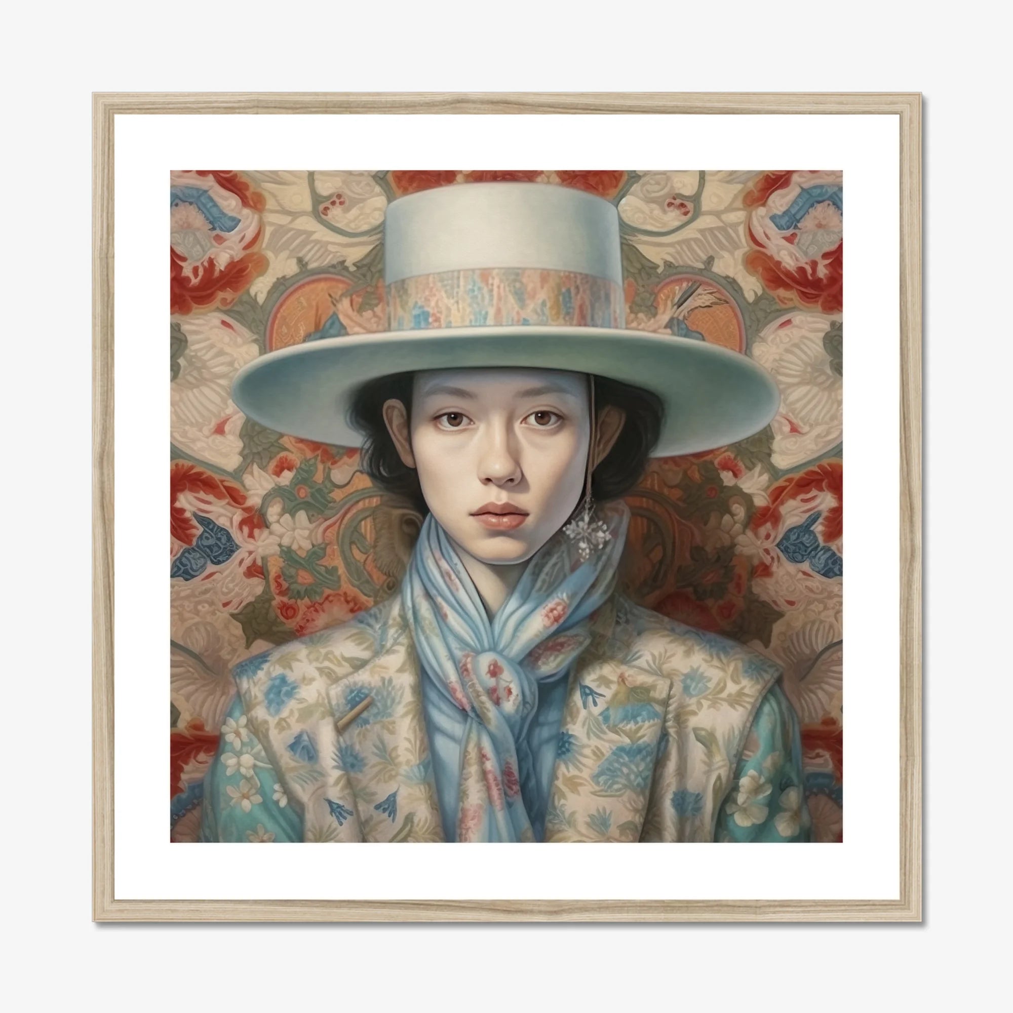 Longwei - Gaysian Femboy Cowboy Art Print, Framed Portrait Woman Hat Scarf