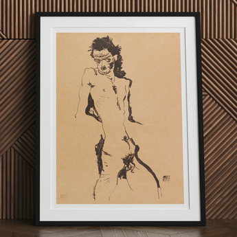 Male Nude Lithograph - Egon Schiele Art Print, Framed Nude