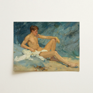 Male Nude Reclining on Rocks - Henry Scott Tuke Art Print / Canvas