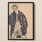 Masturbation Egon Schiele Framed Canvas, Framed Expressionist Portrait Man Black Jacket