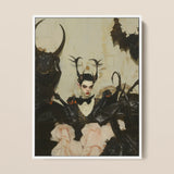Memnoch - Gay Ancient Vampire Framed Canvas, 12x16’’ / 31x41cm / White Floating Frame, Painting Person Dark Horns Elf Ears Black Tuxedo