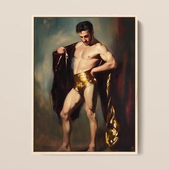 Muscle Mary - Neoclassical Gay Male Framed Canvas, 12x16’’ / 31x41cm / Natural Floating Frame, Framed Oil Painting Bare-chested Man Gold
