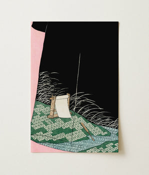 Nachtszene-Illustration auf einem japanischen Gewand - Bijutsu Sekai Kunstdruck