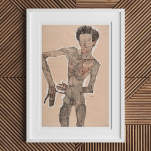 Nude Self-portrait Grimacing - Egon Schiele Art Print, Framed Nude Male Figure
