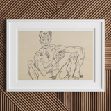 Nude Self Portrait - Egon Schiele Fine Art Print, Framed Seated Nude Figure
