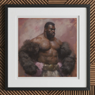 Papa Bear - Gay Muscle Daddy Art Print, 12x12’’ / 31x31cm / Black Frame / 2’’ Matboard, Framed Painting Muscular Dark-skinned Man Dark