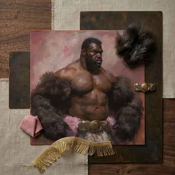 Papa Bear - Gay Muscle Daddy Art Print / Canvas Framed Painting Muscular Bearded Man Fur Ornate Belt, Gaybear, Afroamerican Prints