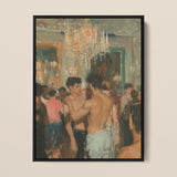 Party Animals - Sweaty Gay Lovers Framed Canvas, 12x16’’ / 31x41cm / Black Floating Frame, Impressionistic Painting Shirtless Men