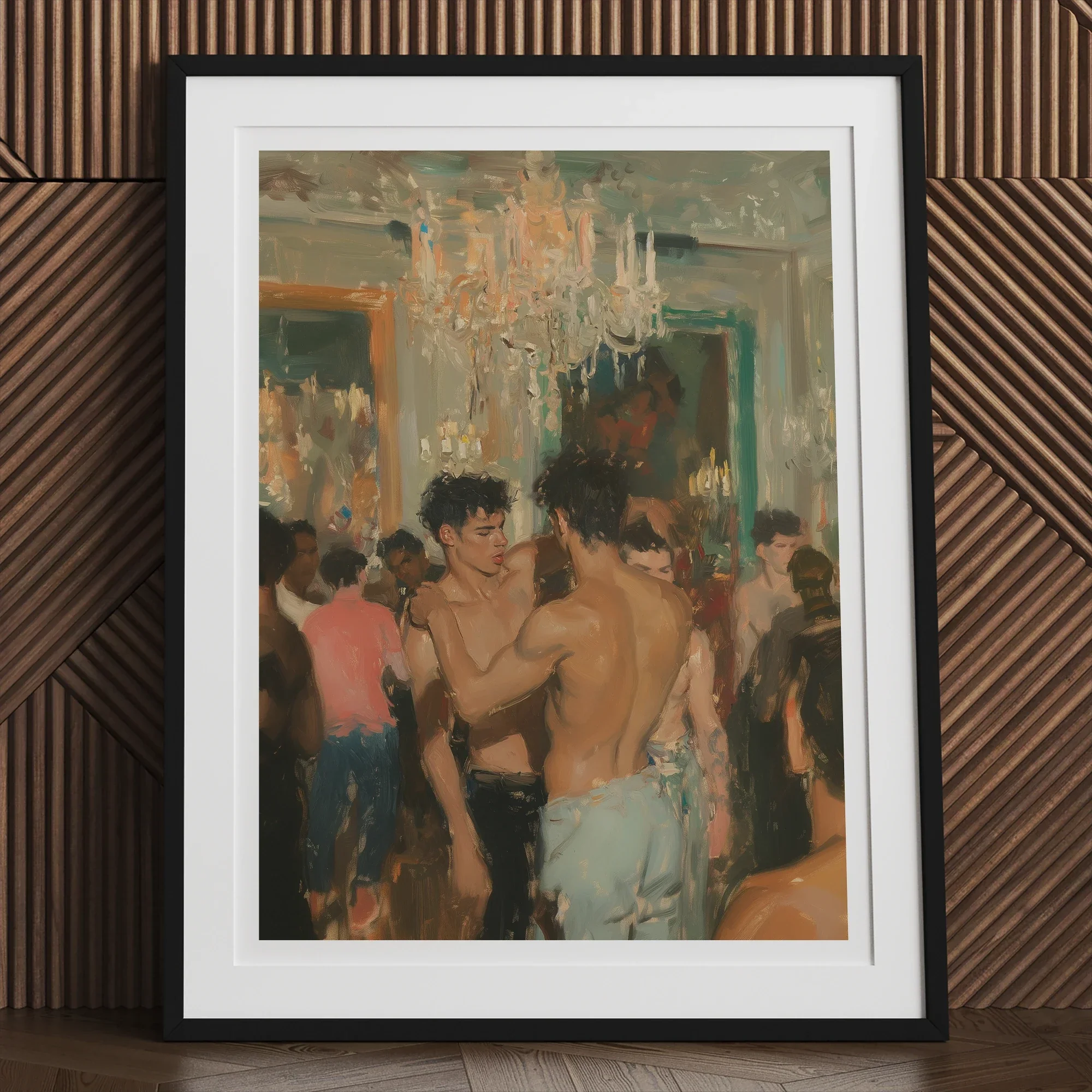 Party Animals - Luxe Vintage Circuit Gays Art Print, 12x16’’ / 31x41cm / Black Frame / 2’’ Matboard, Framed Painting Crowded Party