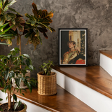 Peeking - Royal Gay Renaissance Art Print, Framed Portrait Photograph Wooden Surface Among Potted Plants