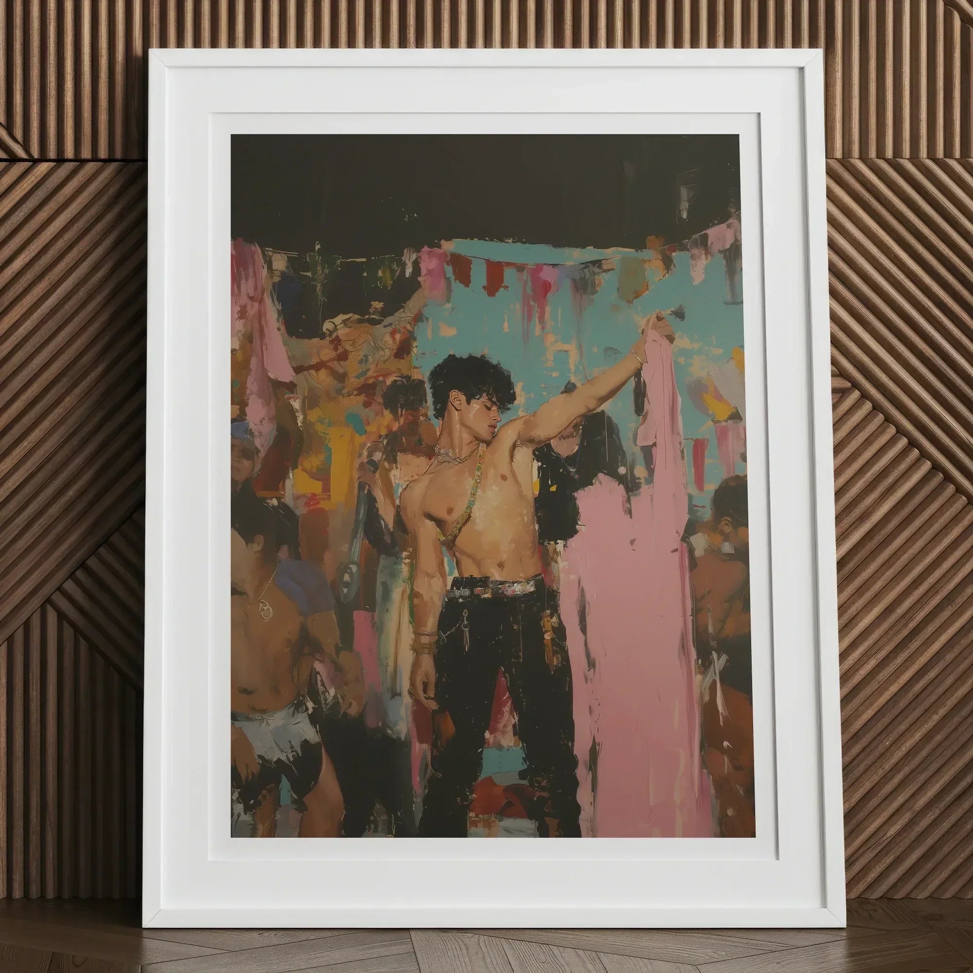 Pin-up - Gay Rajasthani After Party Art Print, 12x16’’ / 31x41cm / White Frame / 2’’ Matboard, Framed Vibrant Painting People Celebration