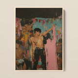 Pin-up - Queer Rajasthani After Party Framed Canvas, 12x16’’ / 31x41cm / Natural Floating Frame, Vibrant Expressionistic Painting Shirtless
