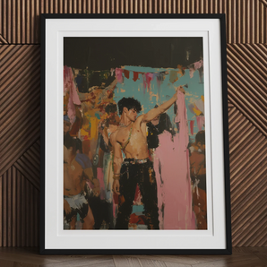 Pin-up - Gay Rajasthani After Party Art Print, 12x16’’ / 31x41cm / Black Frame / 2’’ Matboard, Framed Painting Shirtless Man