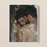 Pressed - Erotic Gay Lovers Framed Canvas, 12x16’’ / 31x41cm / White Floating Frame, Oil Painting Two Men