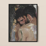 Pressed - Erotic Gay Lovers Framed Canvas, 12x16’’ / 31x41cm / Black Floating Frame, Framed Painting Two Men
