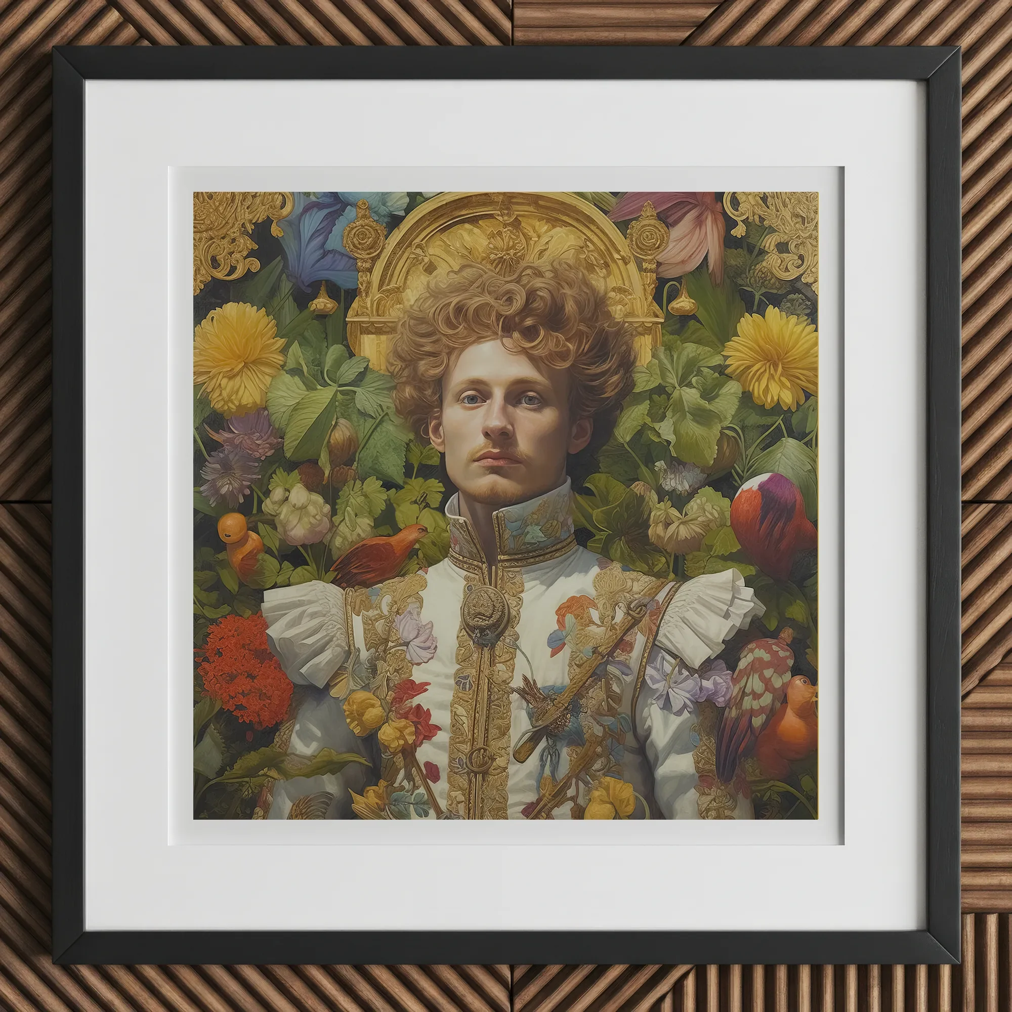 Prince Carlisle - Gay English Royalty Art Print, 12x12’’ / 31x31cm / Black Frame / 2’’ Matboard, Framed Artwork Person Curly Hair