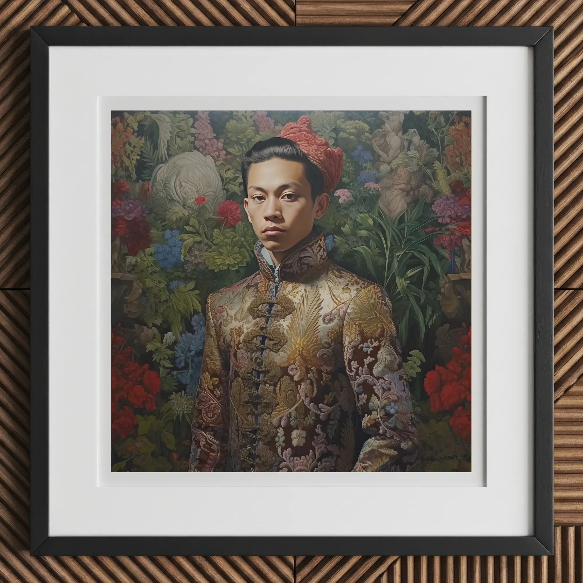 Prince Chakri - Gaysian Thai Royalty Art Print, 12x12’’ / 31x31cm / Black Frame / 2’’ Matboard, Framed Portrait East Asian Man Elaborate