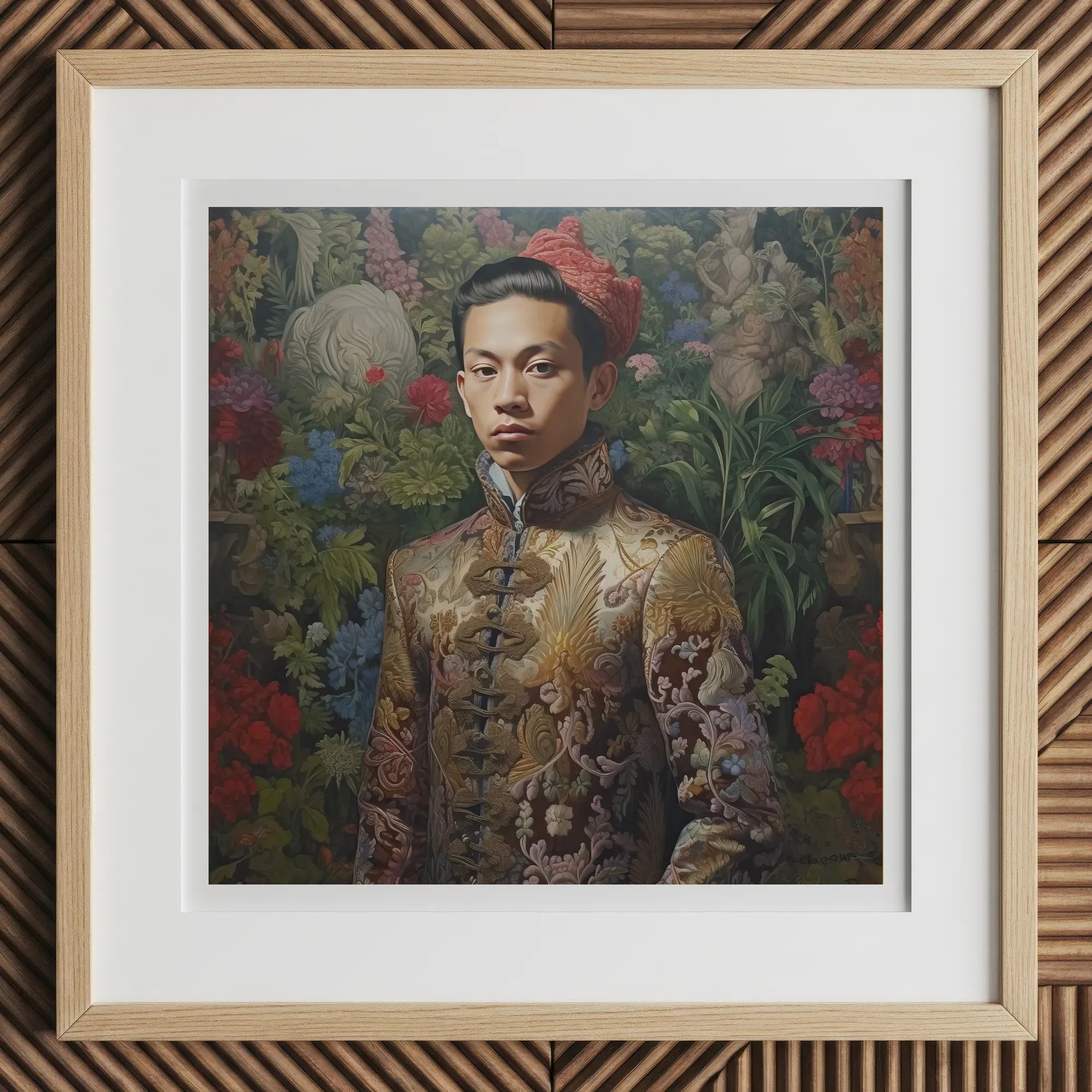 Prince Chakri - Gaysian Thai Royalty Art Print, 12x12’’ / 31x31cm / Natural Frame / 2’’ Matboard, Framed Ornate Painting Young Man