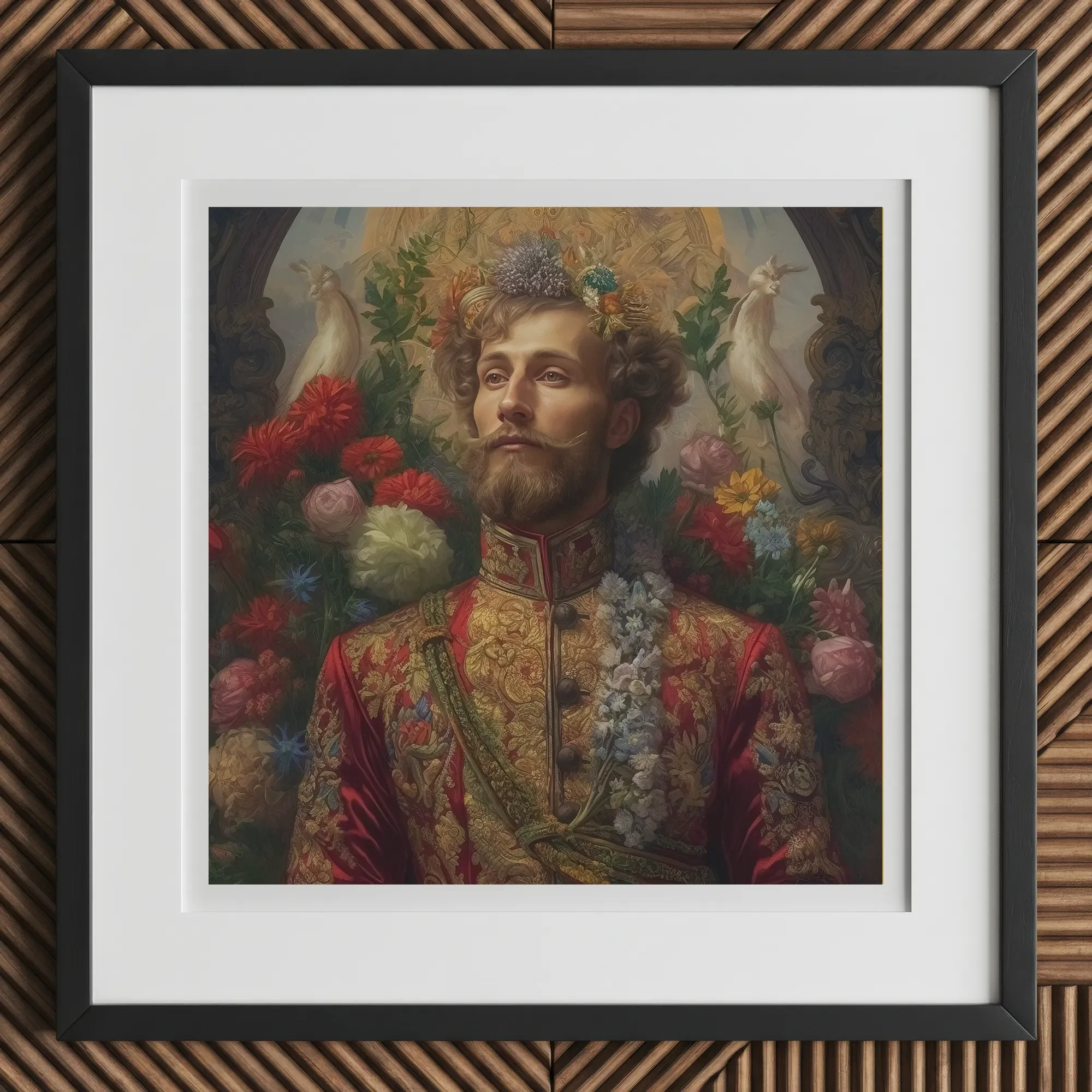 Prince Fyodor - Russian Gay Royalty Art Print, 12x12’’ / 31x31cm / Black Frame / 2’’ Matboard, Framed Portrait Bearded Man Ornate Attire