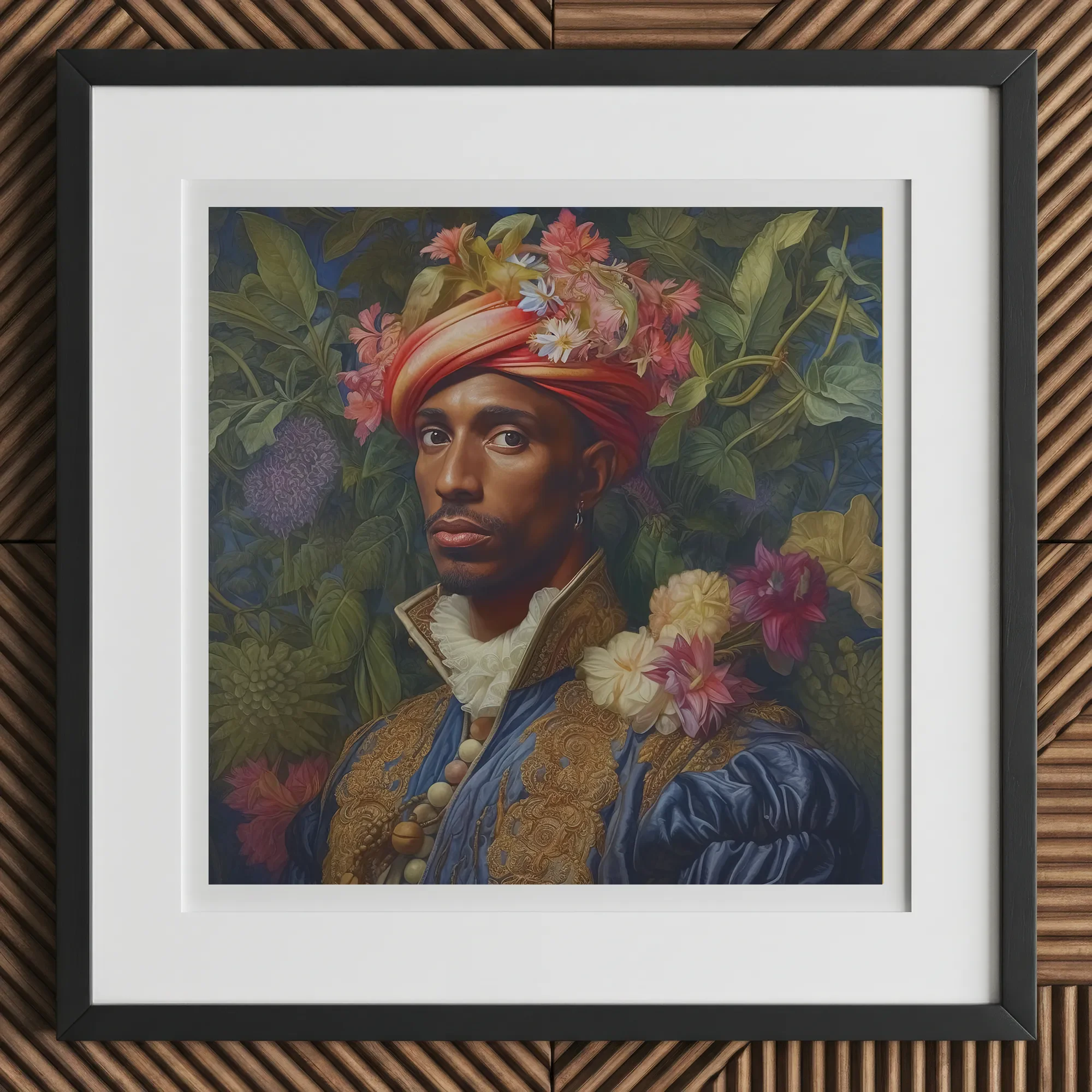 Prince Isaiah - Black Gay Royalty Baroque Art Print, 12x12’’ / 31x31cm / Frame / 2’’ Matboard, Framed Portrait Painting Man Turban