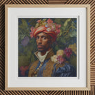 Prince Isaiah - Black Gay Royalty Baroque Art Print, 12x12’’ / 31x31cm / Natural Frame / 2’’ Matboard, Framed Portrait Man Floral Turban