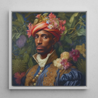 Prince Isaiah - Gay Black Royalty Art Framed Canvas, 12x12’’ / 31x31cm / White Floating Frame, Framed Canvas Painting Man Turban Ornate