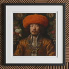 Prince Khaliun - Gay Mongolian Royalty Baroque Art Print, 12x12’’ / 31x31cm / Black Frame / 2’’ Matboard, Framed Portrait East Asian Man
