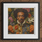 Prince Wesley - Afroamerican Gay Royalty Baroque Art Print, 12x12’’ / 31x31cm / Black Frame / 2’’ Matboard, Framed Portrait Man Curly Hair
