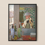 Ready to Start - William Orpen Portrait Art Framed Canvas, Painting Person White Hat Fur-trimmed Coat Floral Wallpaper