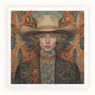 Reuben - Gay Redhead Cowboy Art Print, Portrait Painting Figure Beige Cowboy Hat Ornate Patterned