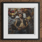 Sacked - Lowbrow Homoerotic Gay Biker Art Print, 12x12’’ / 31x31cm / Black Frame / 2’’ Matboard, Framed Artwork Man Biker Vest Surrounded