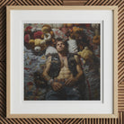 Sacked - Lowbrow Homoerotic Gay Biker Art Print, 12x12’’ / 31x31cm / Natural Frame / 2’’ Matboard, Framed Photograph Man Surrounded Stuffed