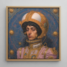 Samir - Gay Muslim Astronaut Framed Canvas, 12x12’’ / 31x31cm / Natural Floating Frame, Framed Painting Person Decorative Gold Helmet Pink