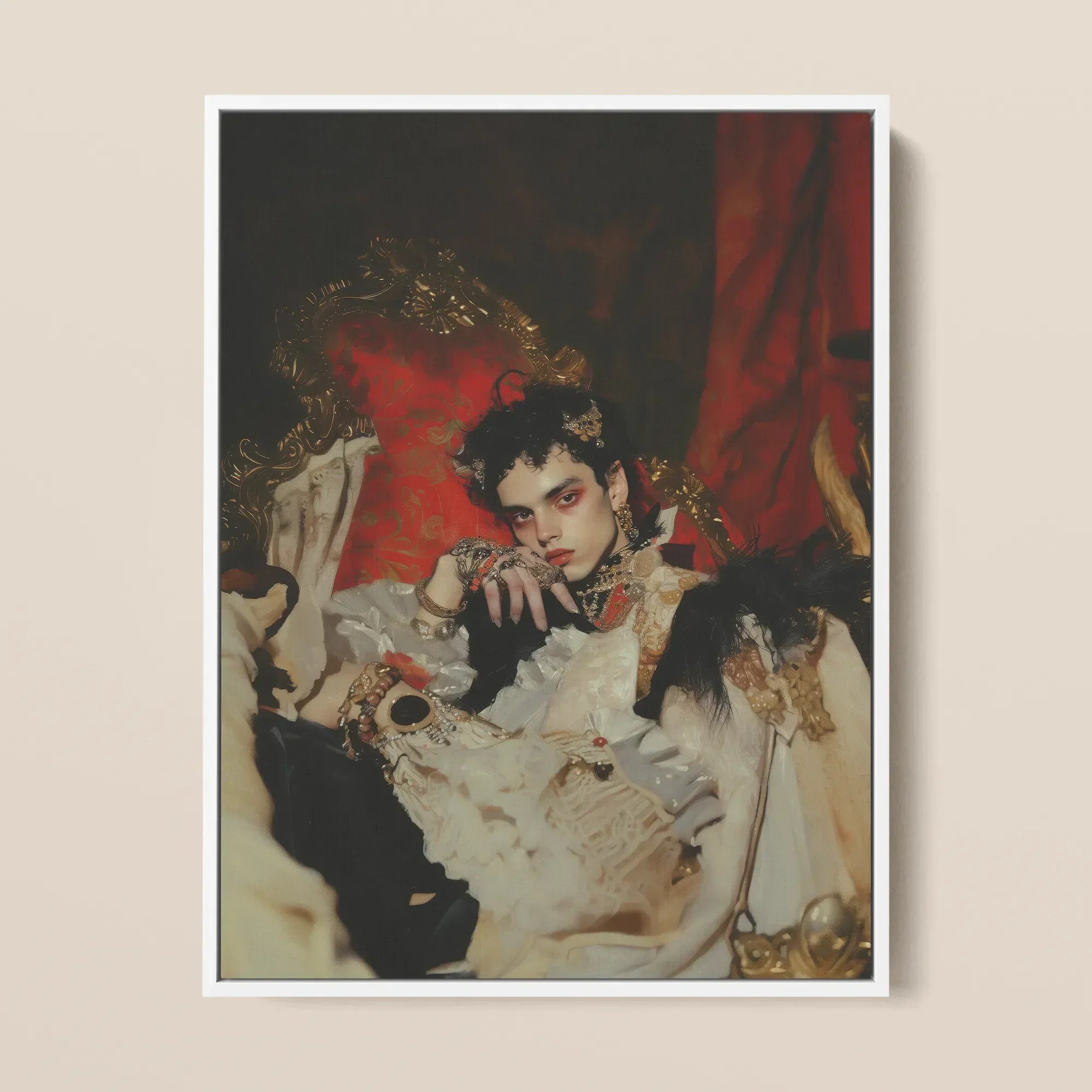 Santino - Queer Vampire King Framed Canvas, 12x16’’ / 31x41cm / White Floating Frame, Framed Portrait Person Elaborate Antique-inspired