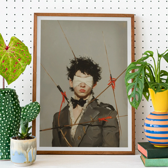 Spearhead - Gay Outlaw Dandy Art Print, Framed Painting Blindfolded Man Pierced Arrows