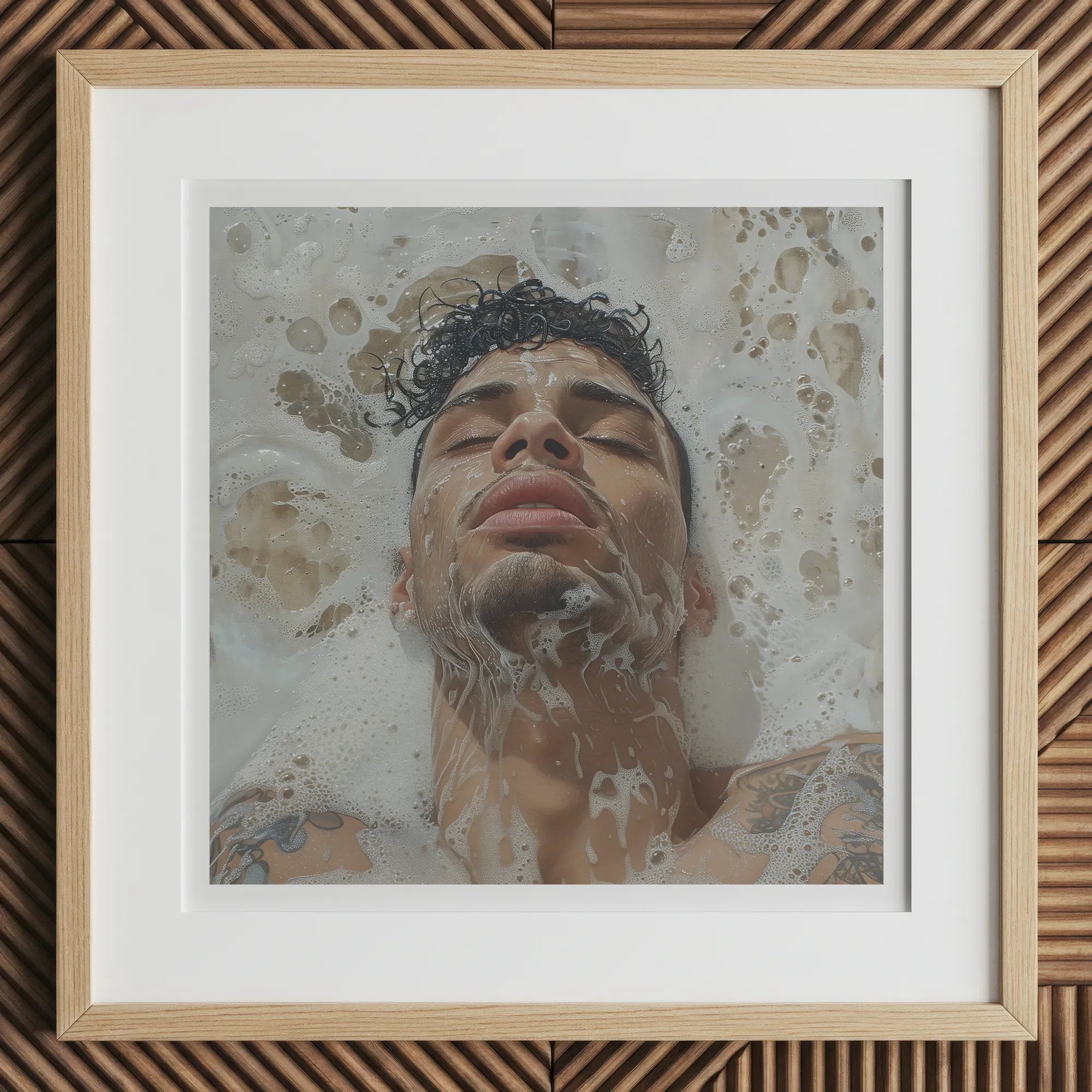 Squeaky Clean - Subtle Gay Male Pleasure Art Print, 12x12’’ / 31x31cm / Natural Frame / 2’’ Matboard, Framed Portrait Man Submerged Water
