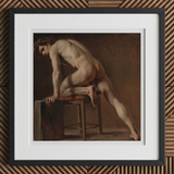 Study of a Nude Man - Gustave Courbet Art Print, 12x12’’ / 31x31cm / Black Frame / 2’’ Matboard, Framed Painting Male Nude